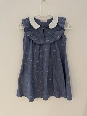 Mezzo Piano Girls Dress 130cm (ages 8-10) Denim with embroidered cherries/bows,